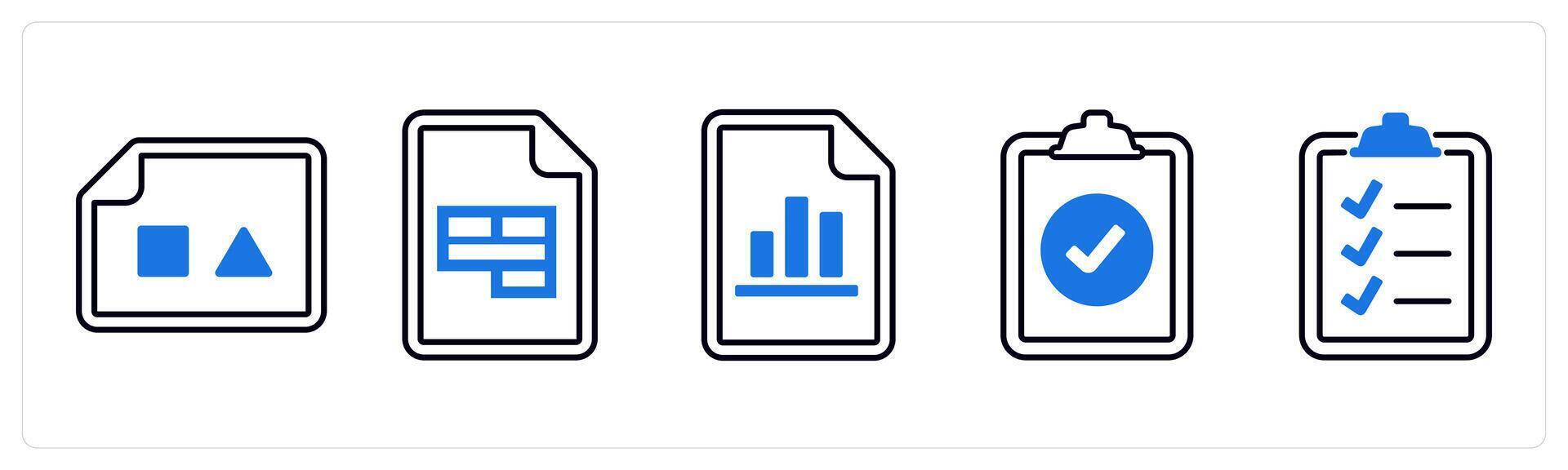 un conjunto de 5 5 mezcla íconos como imagen documento, sobresalir documento, gráfico documento en azul color vector