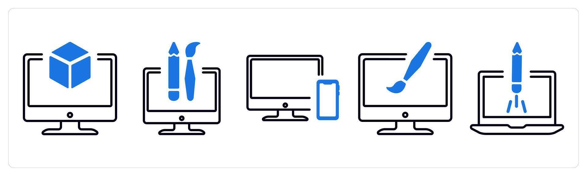 un conjunto de 5 5 mezcla íconos como 3d, personalizado diseño, sensible en azul color vector