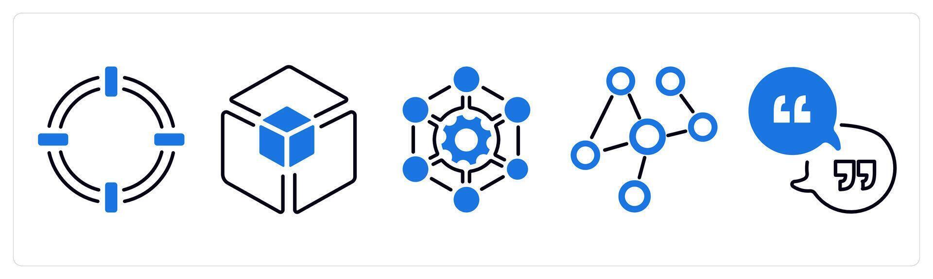 A set of 5 mix icons as telepresence, 3d model, framework in blue color vector