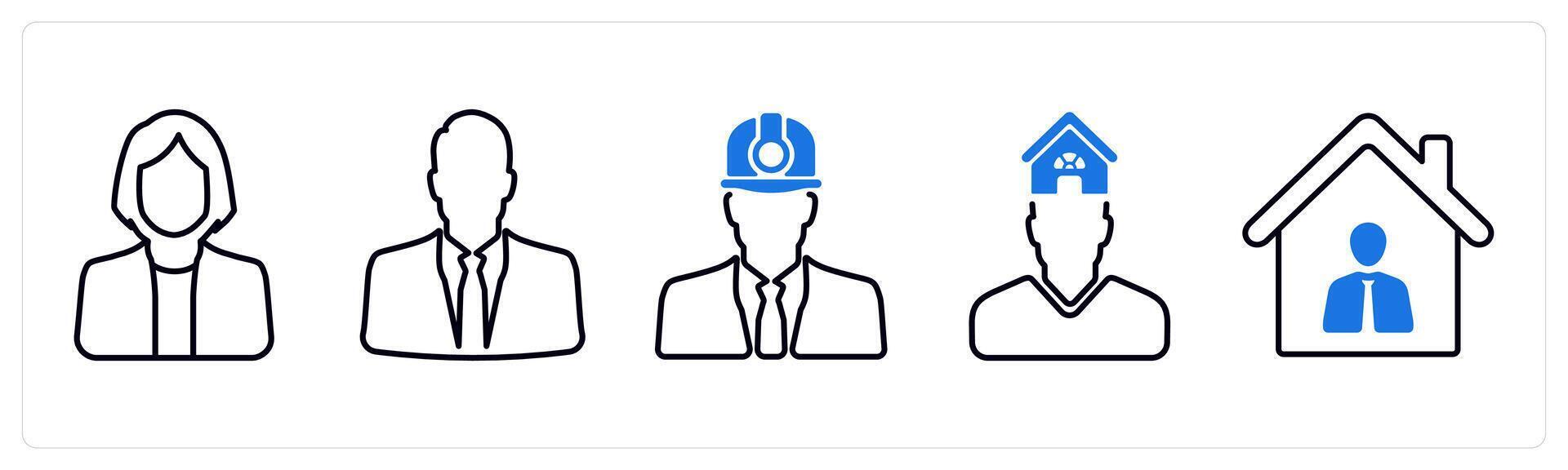 A set of 5 mix icons as manager, agent, architect in blue color vector