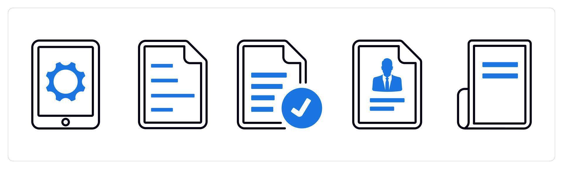 A set of 5 mix icons as seo, content document, approved content in blue color vector