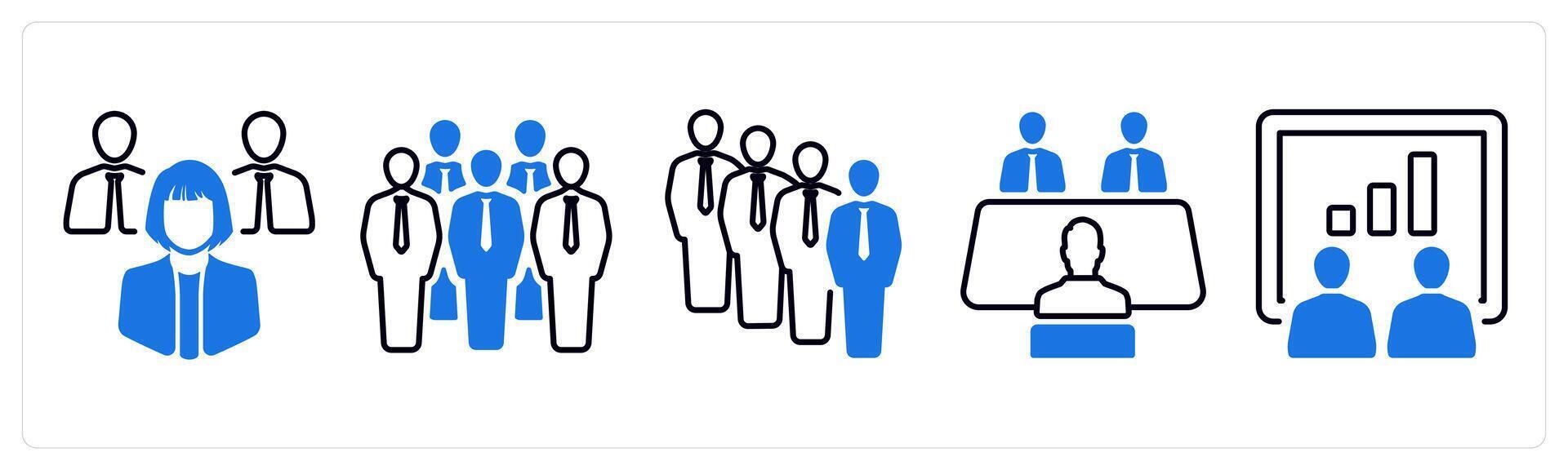 A set of 5 mix icons as manager, team, consultant in blue color vector