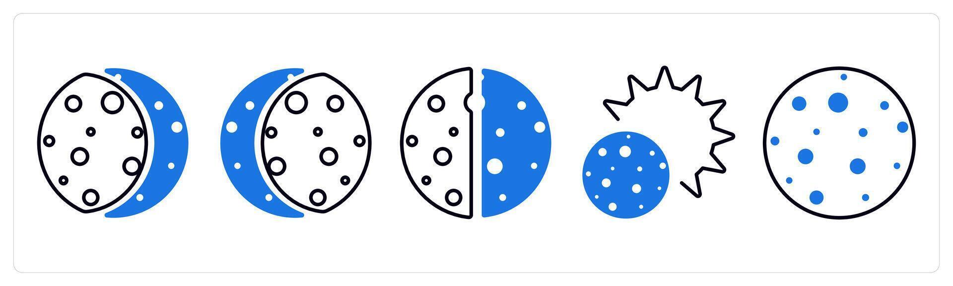 A set of 5 mix icons as solar eclipse, lunar eclipse, eclipse in blue color vector