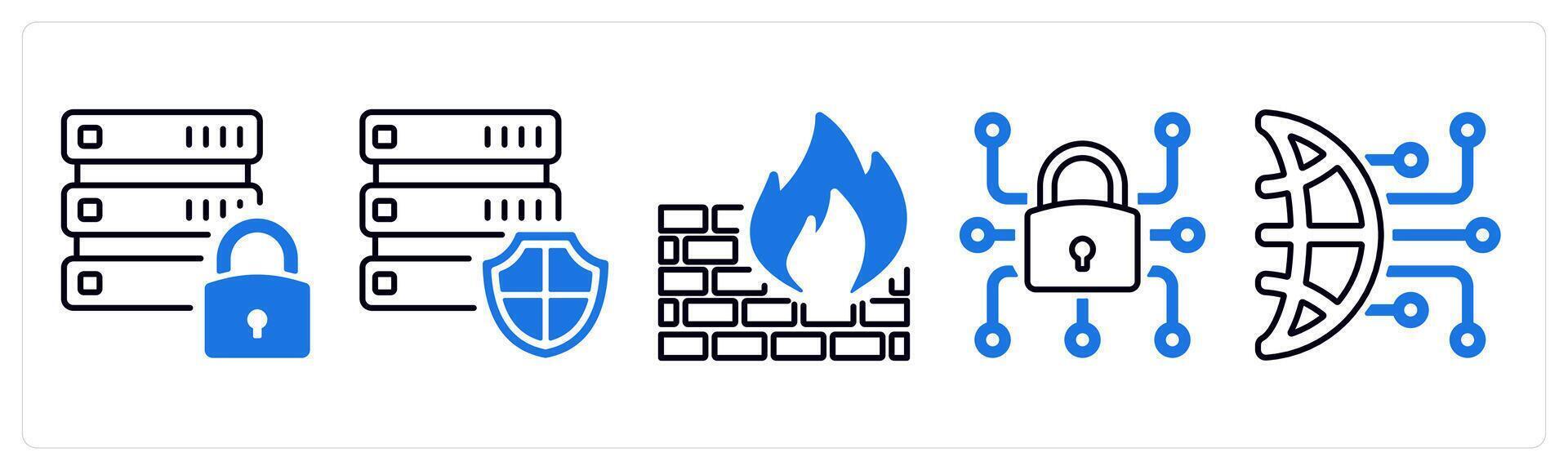 un conjunto de 5 5 mezcla íconos como base de datos seguridad, cortafuegos, datos bloquear en azul color vector