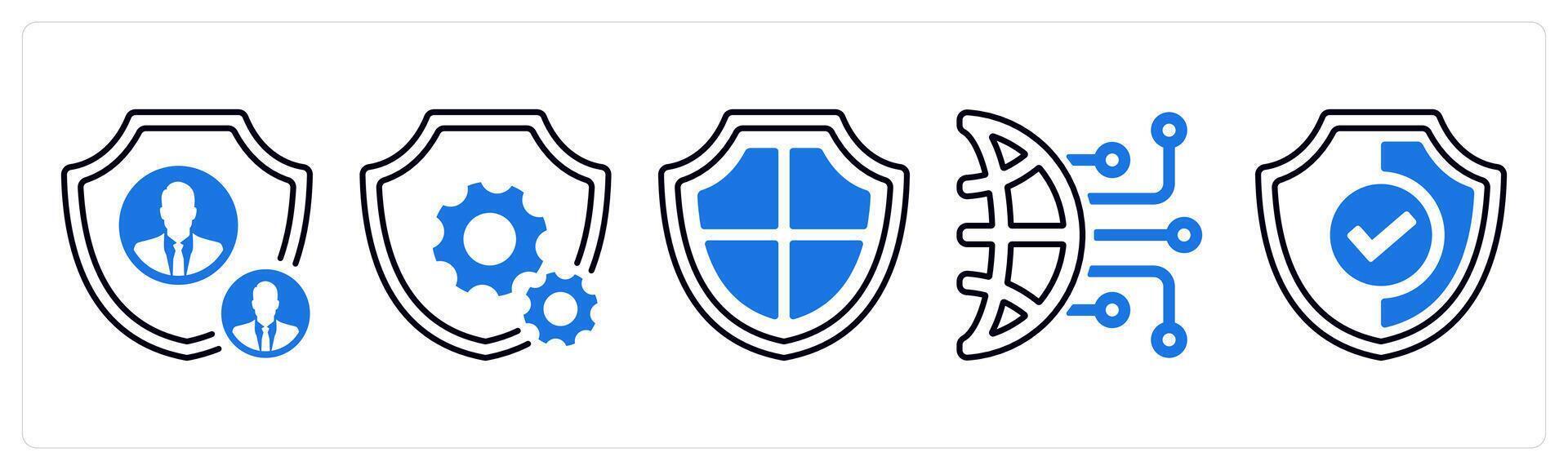 A set of 5 mix icons as security administrator, security settings, security in blue color vector