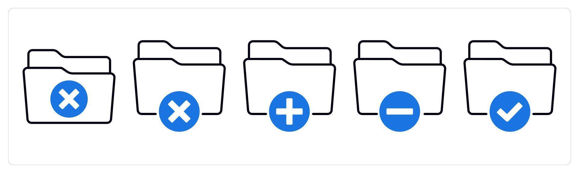 A set of 5 mix icons as remove folder, add folder, minus folder in blue color vector