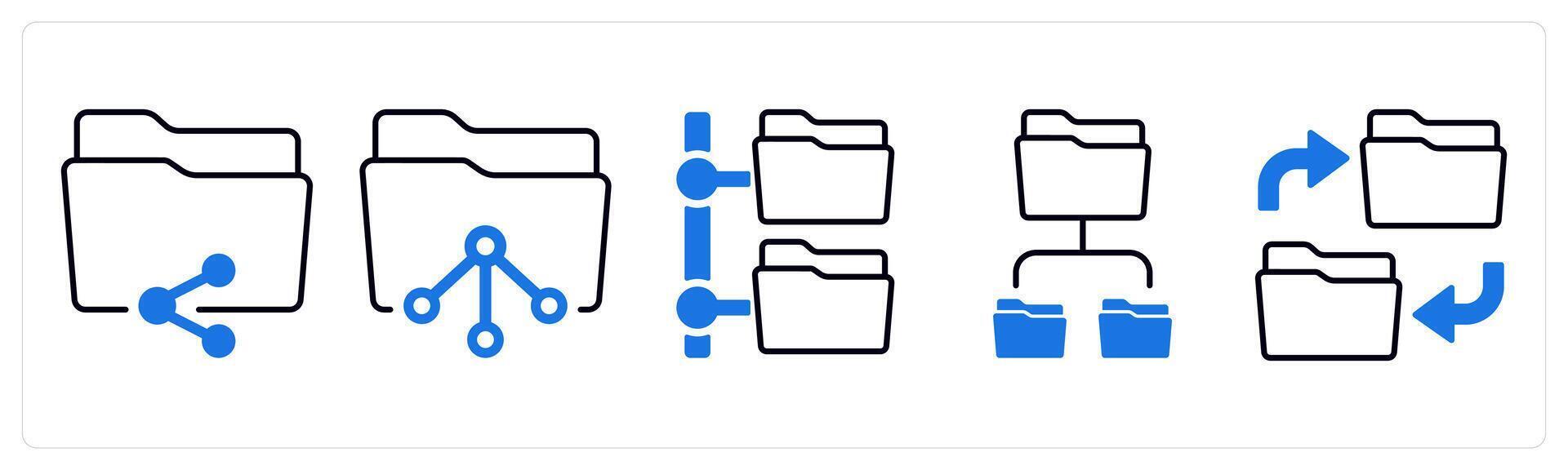 un conjunto de 5 5 mezcla íconos como compartir carpeta, carpeta árbol, subcarpeta en azul color vector