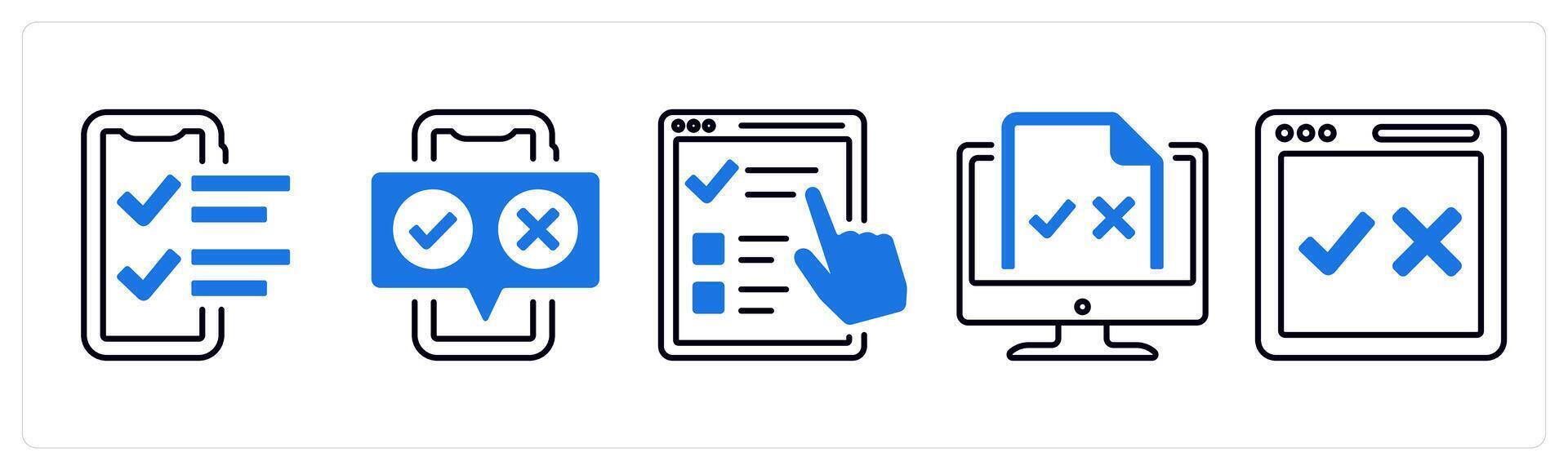 A set of 5 mix icons as mobile survey, mobile feedback, online survey in blue color vector