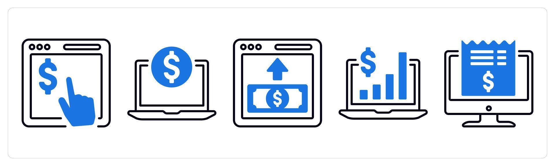 A set of 5 mix icons as pay per click, online payment, monetization in blue color vector