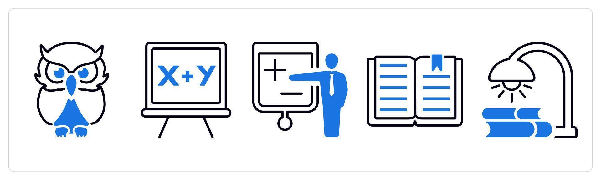A set of 5 mix icons as smart classes, mathematics, lecture in blue color vector