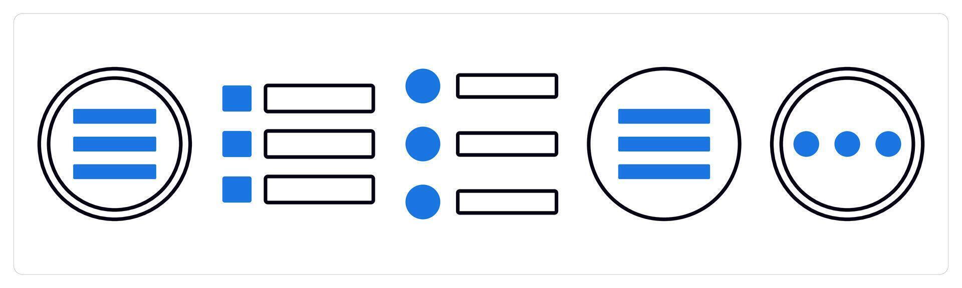 A set of 5 mix icons as menu bar, list, list bullet in blue color vector