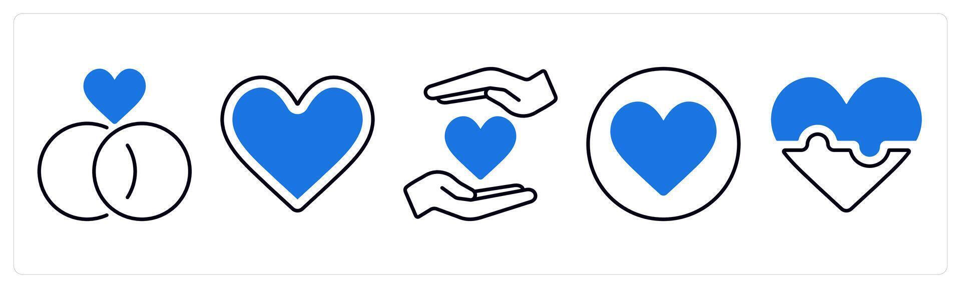 A set of 5 mix icons as relationship, heart, favorite in blue color vector