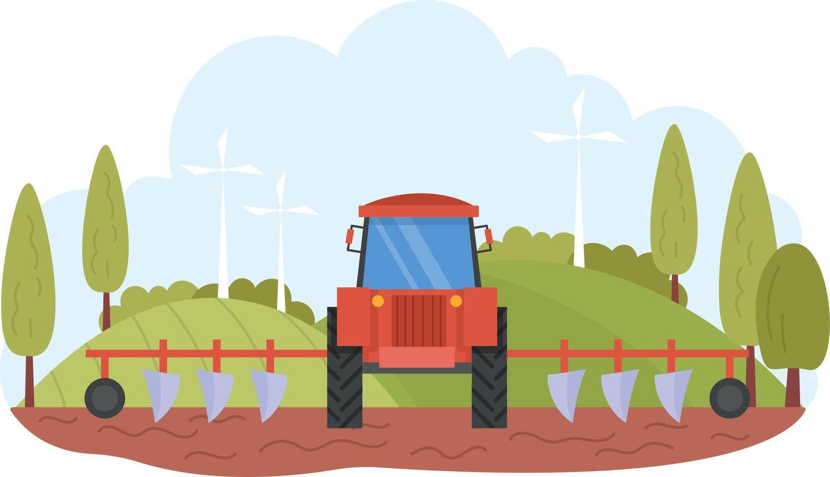 Tractor Working On Field vector