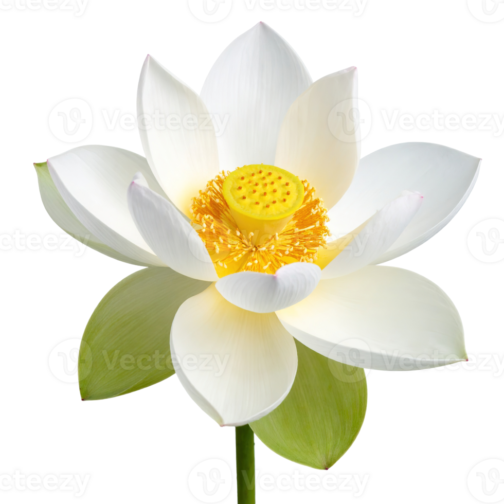 Close-up view of a pristine white lotus flower isolated on a transparent background. png
