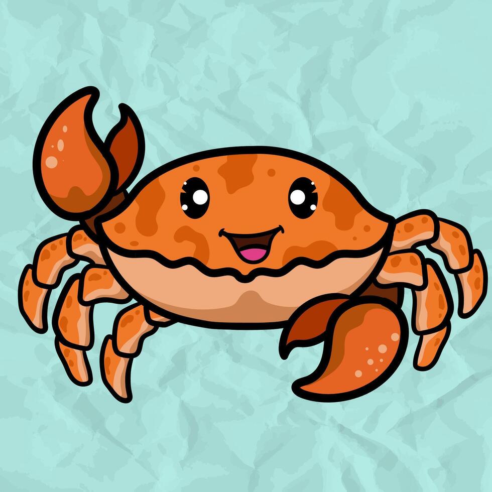 Digital illustration of a happy Crab Character Illustration on paper blue background with cartoonish features . Character of the sea animals vector