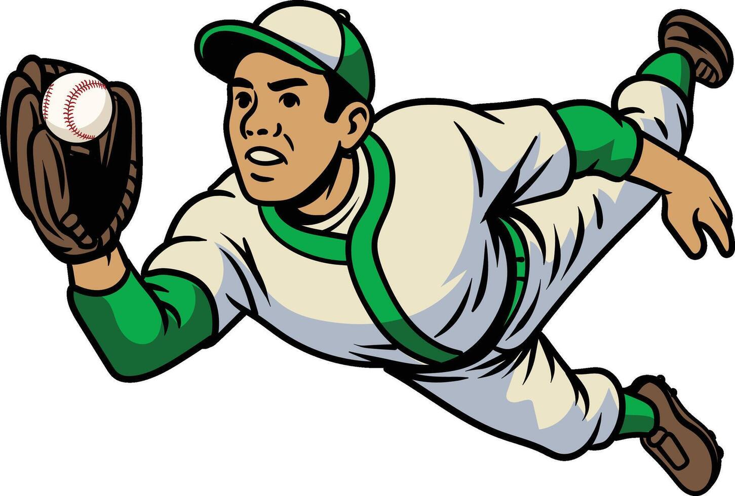 illustration style of a baseball player jumping to catch the ball vector