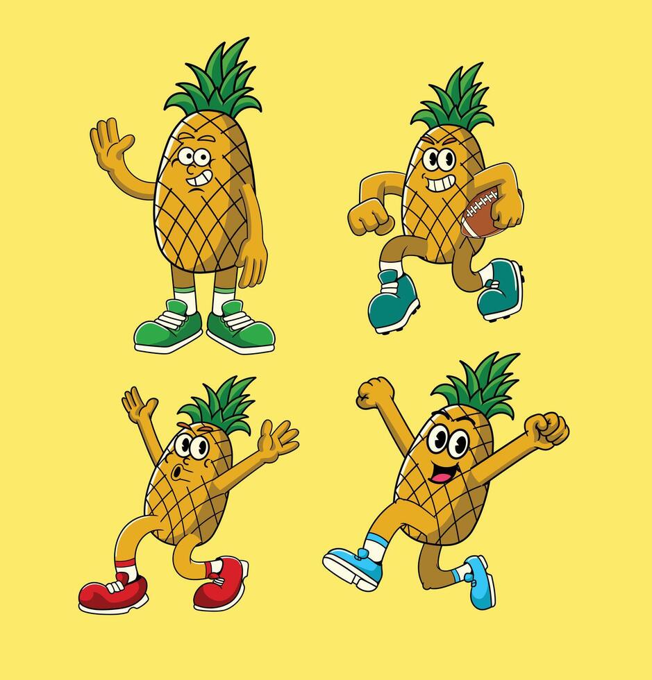 Happy pineapple Mascot Character in Different Pose vector