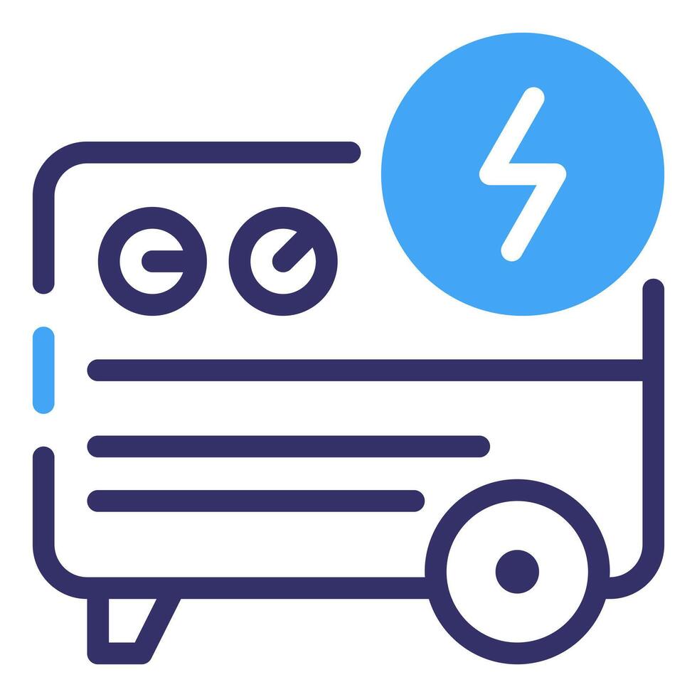 A detailed, linear illustration of a portable generator, prominently displaying the electric symbol, symbolizing energy and power generation. vector