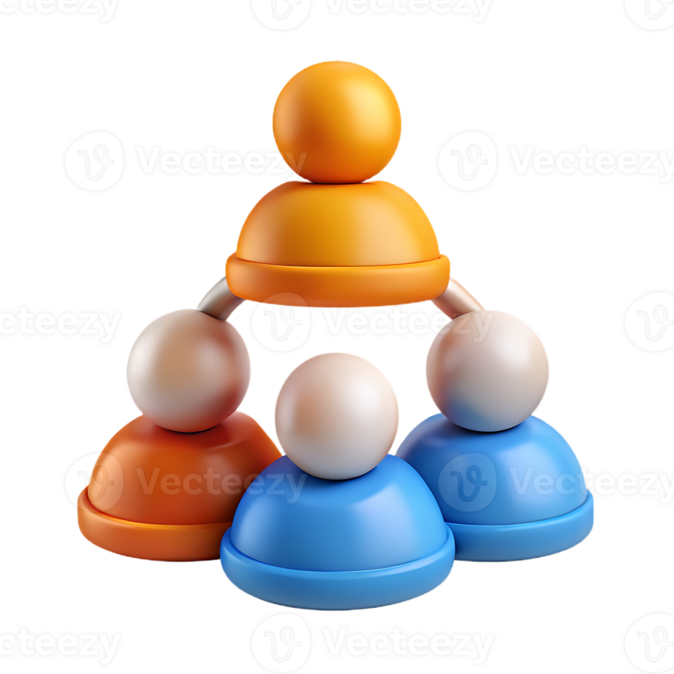Abstract hierarchical team structure illustration, 3D render on transparent background png