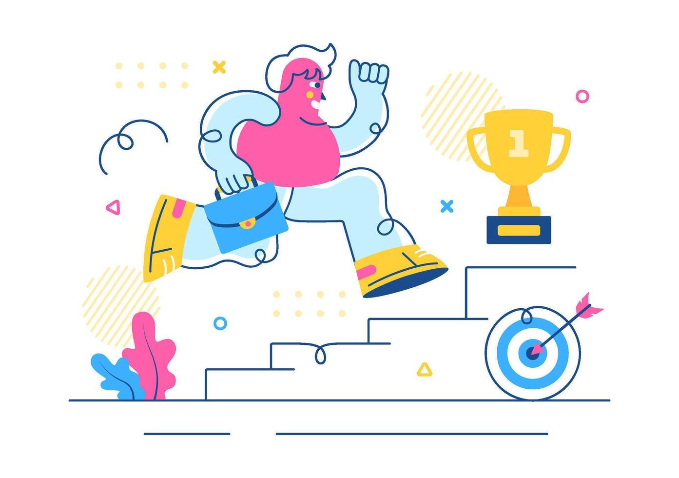 Businessman Overcoming Obstacles on a Graph Path to Success Illustration in Flat Style vector