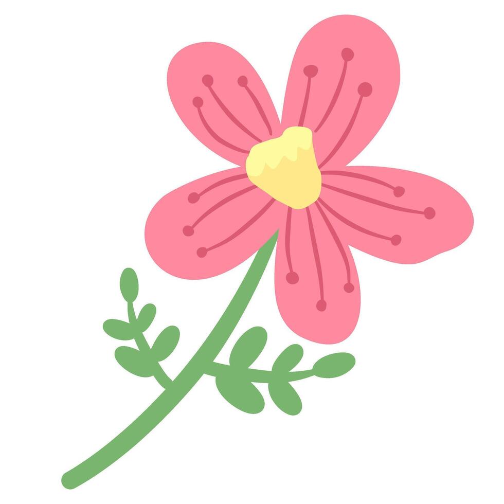 Cute abstract floral elements in pastel color, hand-drawn style for clipart and decoration vector