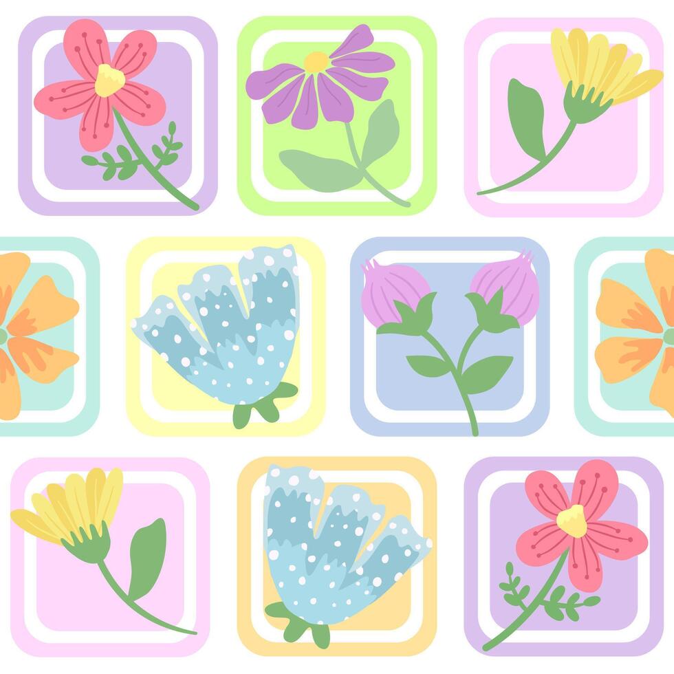 Seamless floral and geometric fabric pattern in pastel tones, ideal for textile and surface design vector
