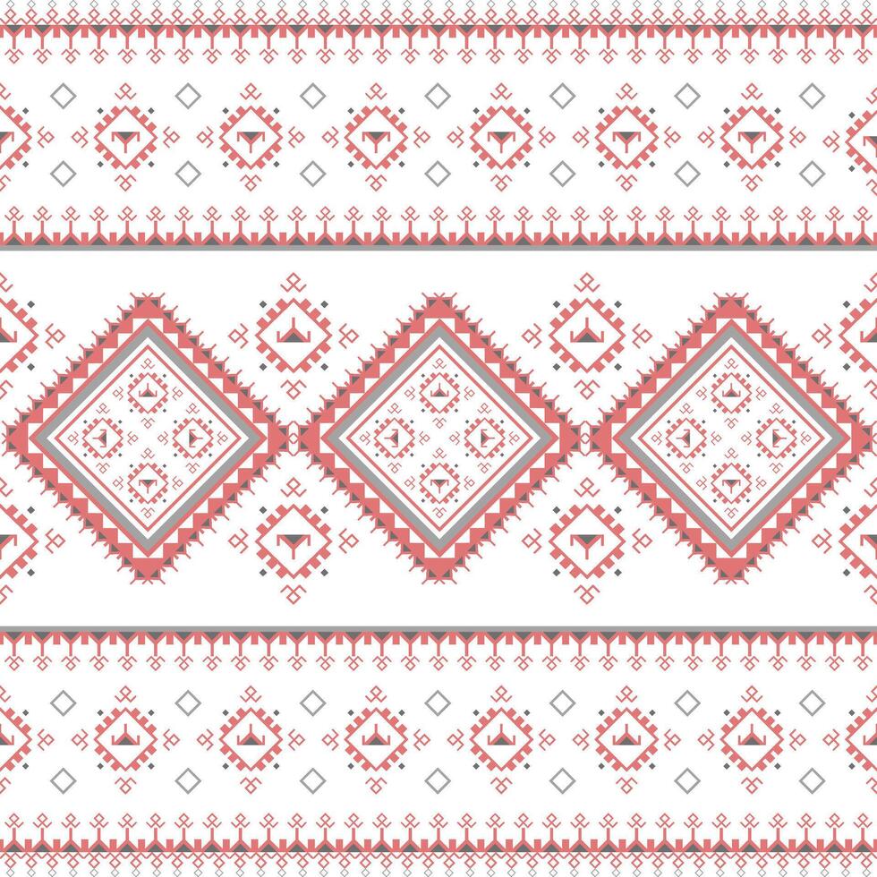 Seamless Geometric Ethnic Pattern with Traditional Textile Motifs in Red and Grey vector