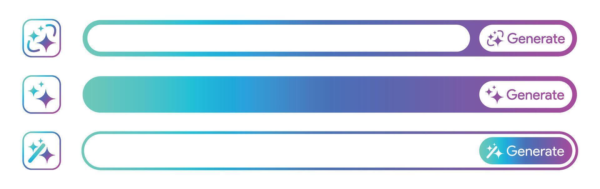 AI Prompt Bar and generate button illustration. Futuristic chat interface with gradient buttons, machine learning, artificial intelligence, ideas star icon transparent background vector