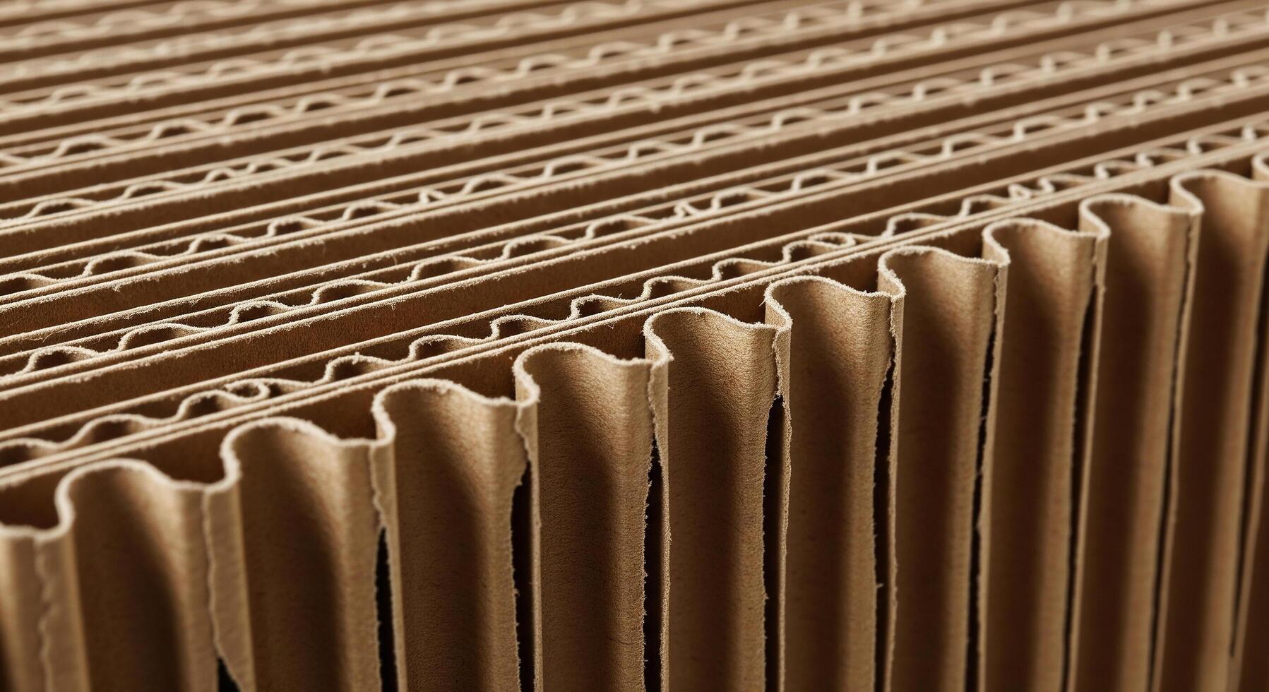 High-Detail Corrugated Cardboard Texture Background with Fluted Inner Core Ridges and Brown Kraft Paper Surface photo