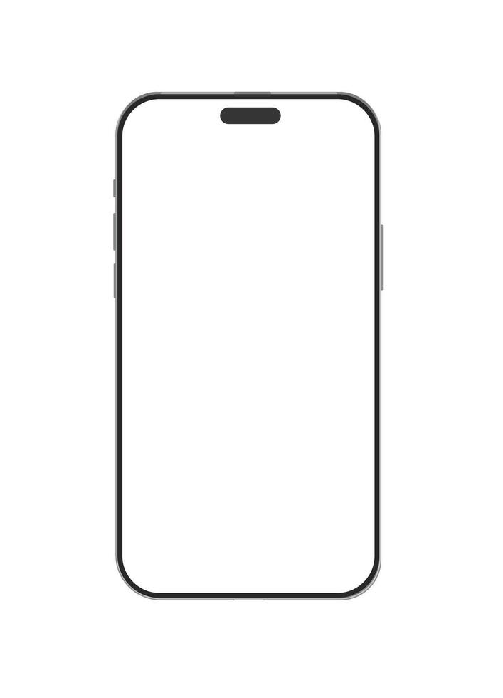 Realistic smartphone template with blank empty vertical screen silver frame and minimal design. Isolated telephone on white background ideal for presentations ads or showcasing mobile app layouts vector