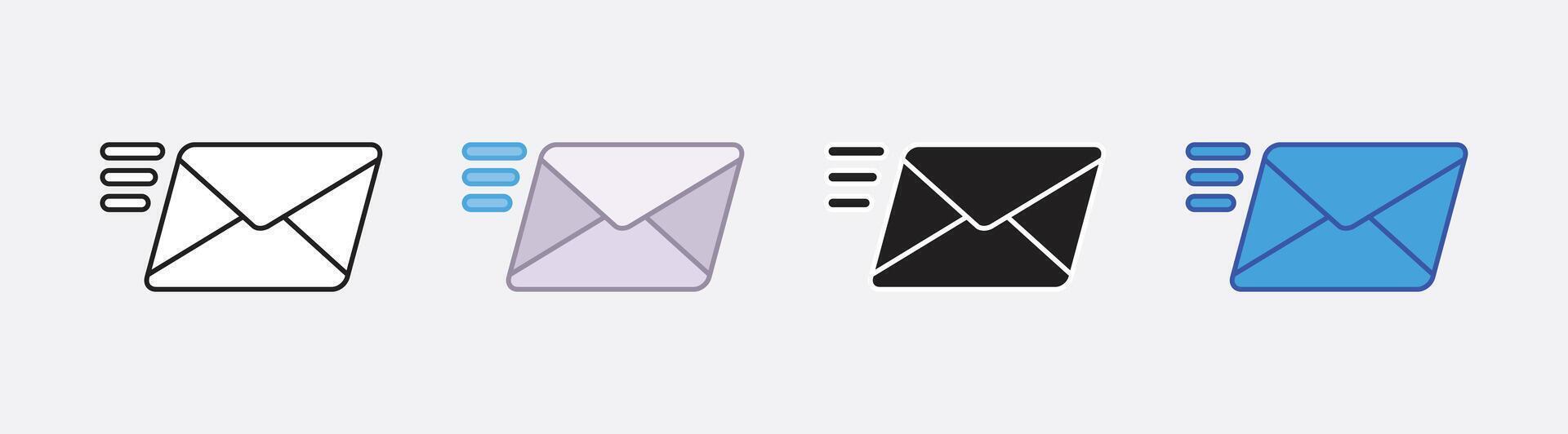 Incoming envelope icons in outline style for message and email vector
