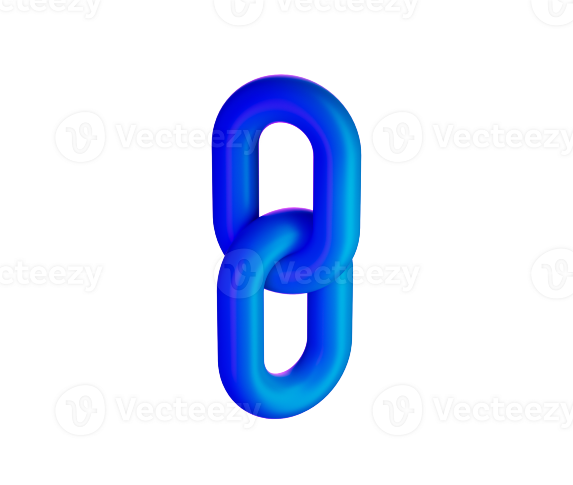 3D Blue chain link icon, symbolizing connection and unity. 3d illustration png