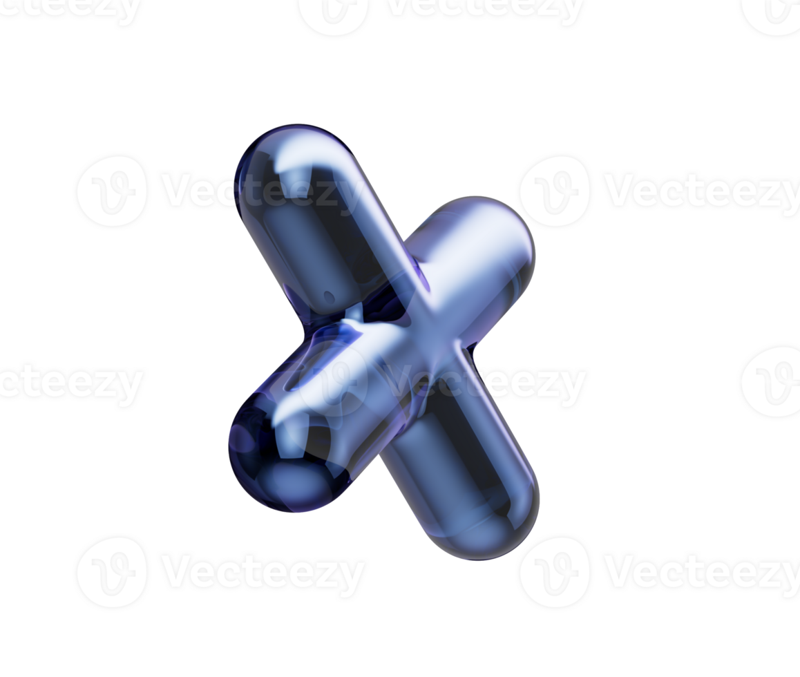 A 3D Glossy dark blue multiply symbol with sleek reflections and a metallic finish. 3d illustration png