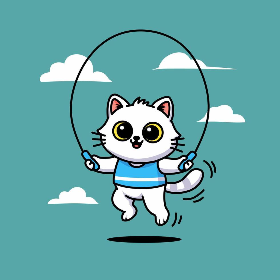 cartoon cat jumping rope vector