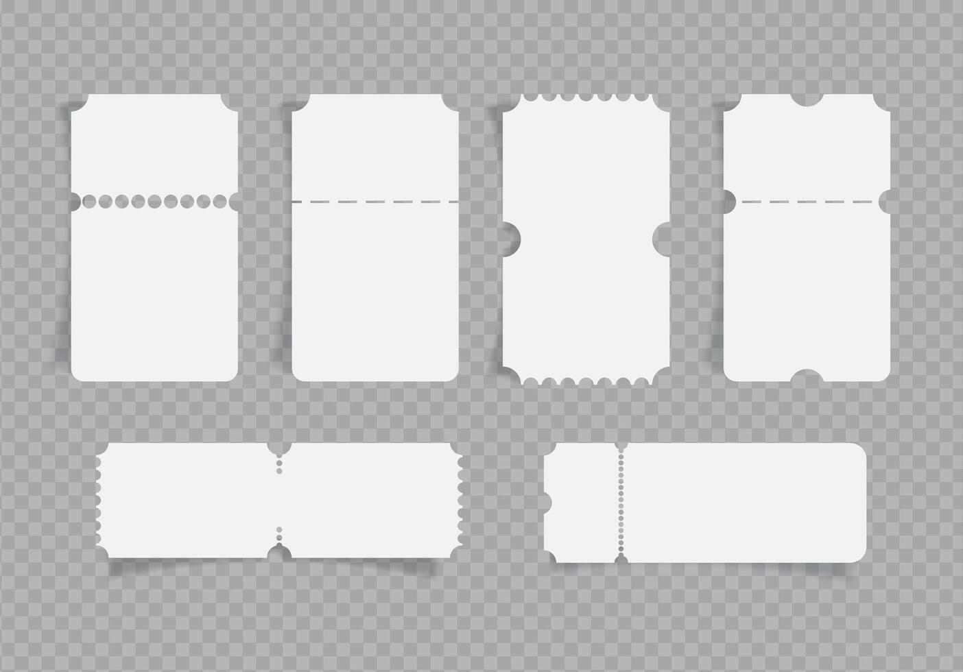 White Blank Ticket Shape Set with Rounded and Perforated Edges for Event or Voucher Design vector