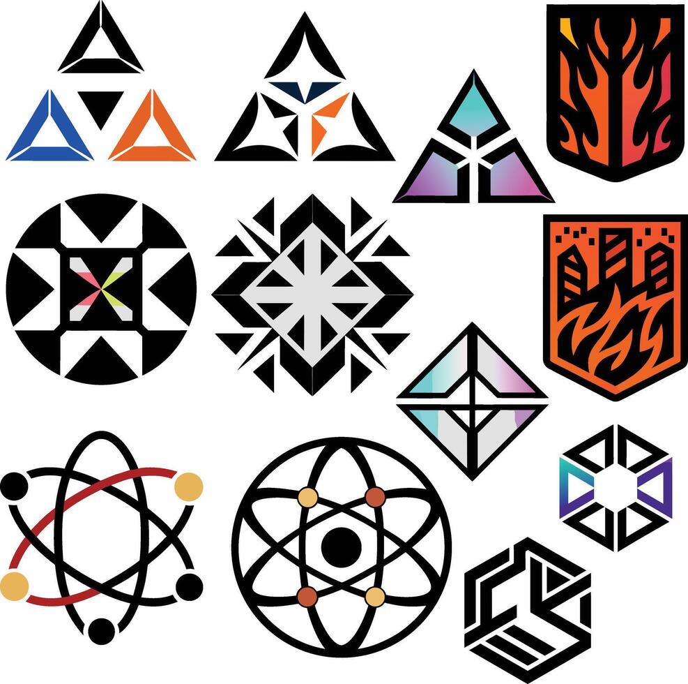 Icon set of Abstract Geometric Logos in Modern Style and Bright Color Design vector
