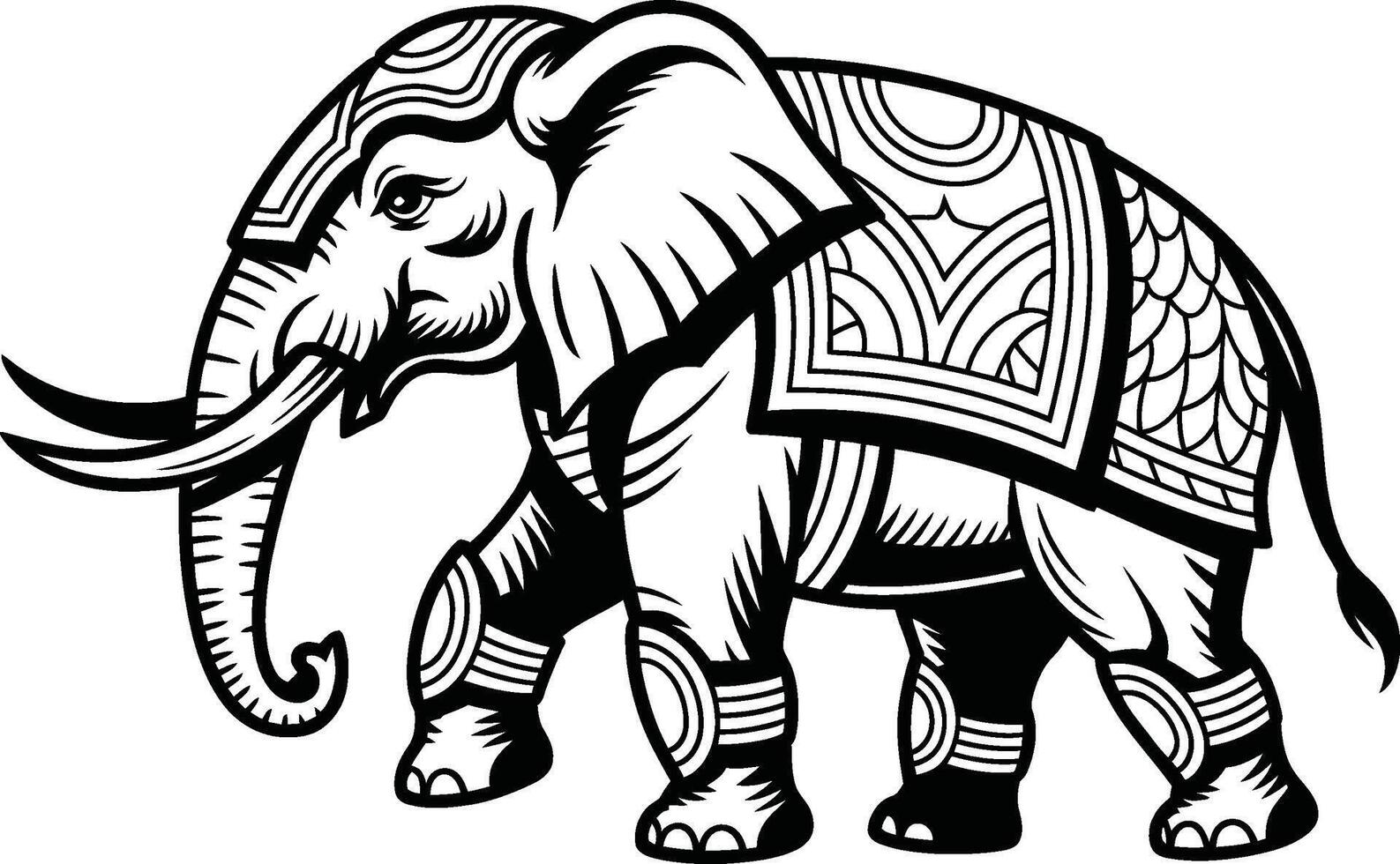 Decorated elephant walking with tribal patterns animal vector