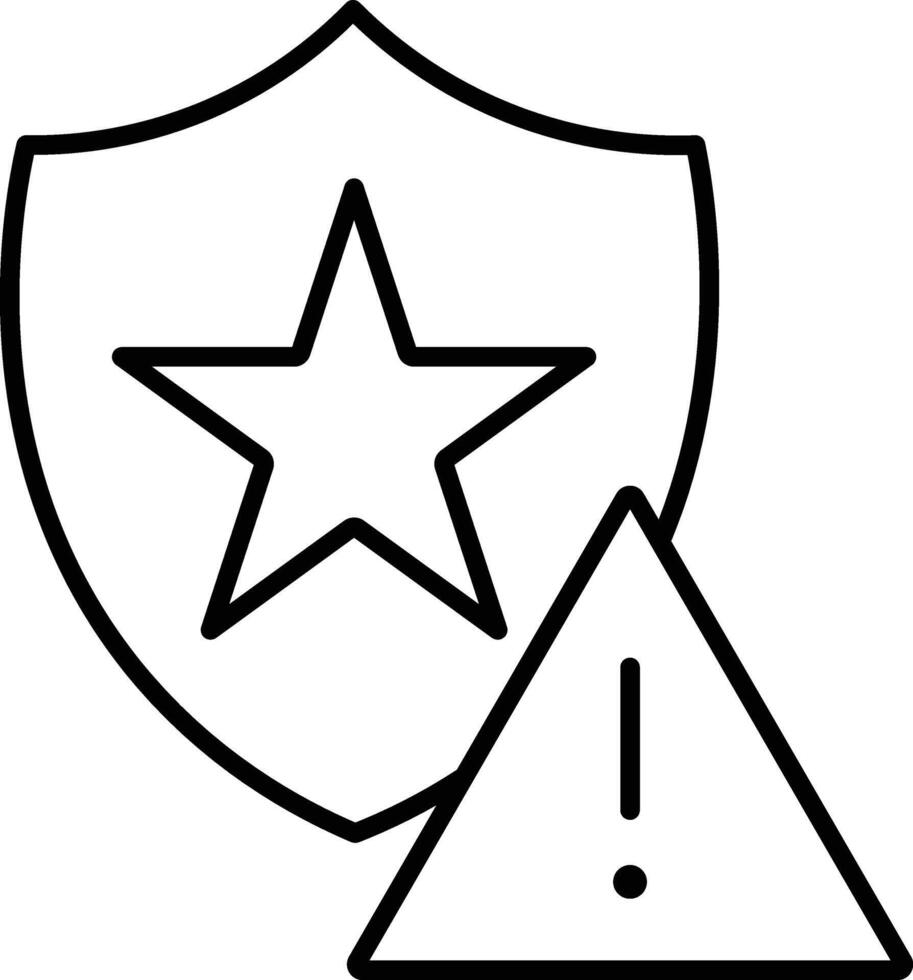 Security shield star warning alert protection risk caution safety icon Security shield with star and warning triangle icon representing alert risk protection and caution safety or security vector