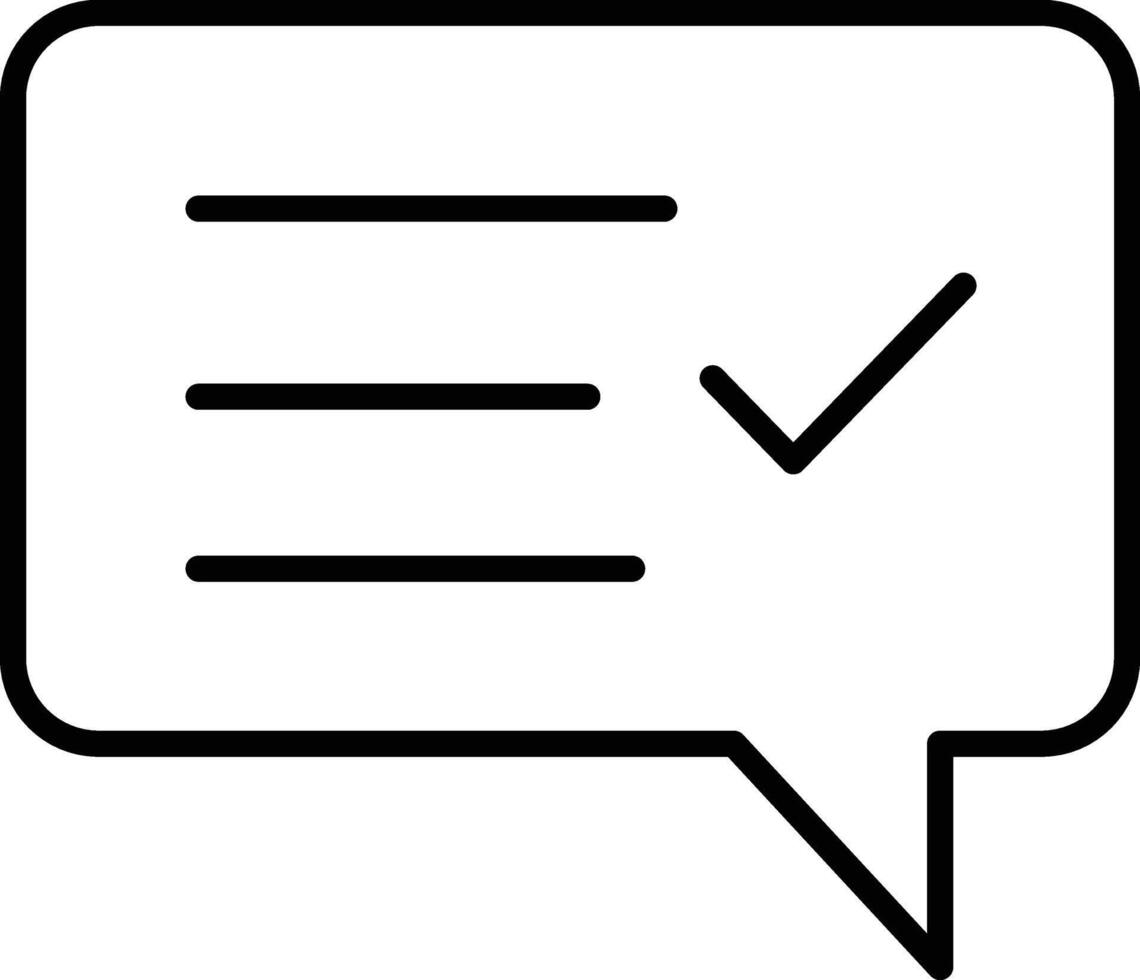 Speech bubble icon with check mark, communication symbol, black outline, simple design, isolated on transparency background, representing approval or confirmation message vector