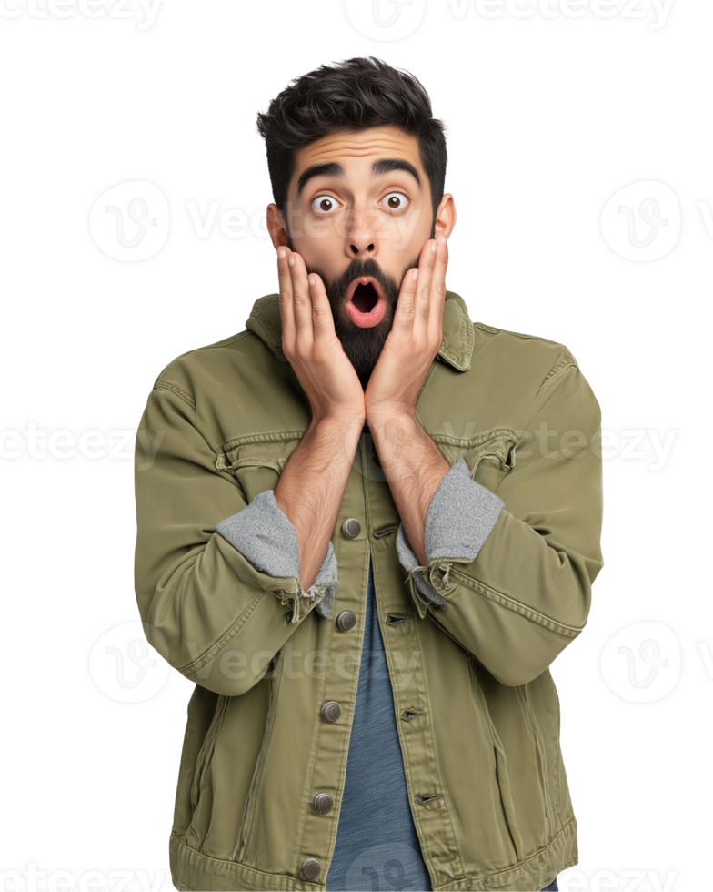 Surprised young man with shocked expression isolated on transparent background png