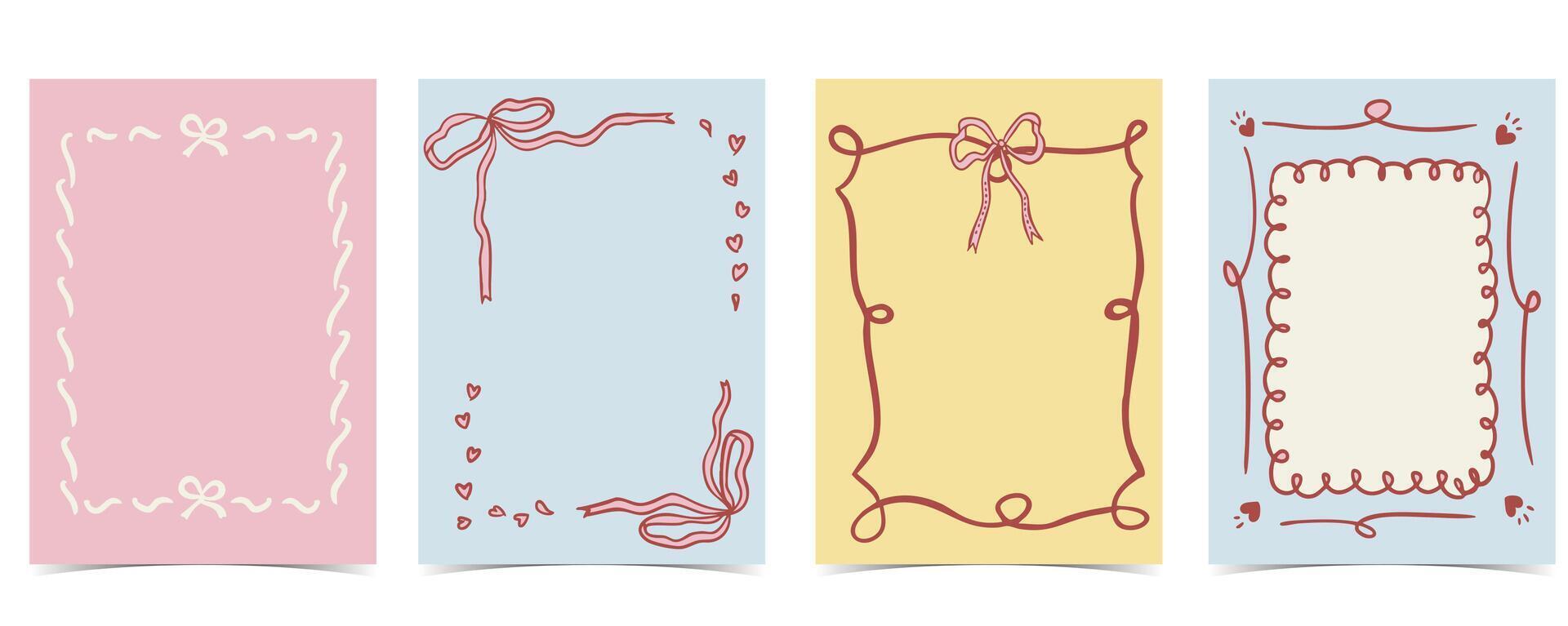 blue pink bow frame with pastel color art coquette style for kid and young birthday card template vector