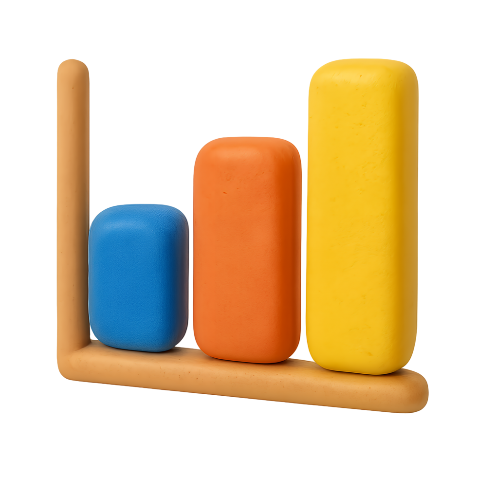 Abstract representation of increasing values with colorful blocks on a shelf png