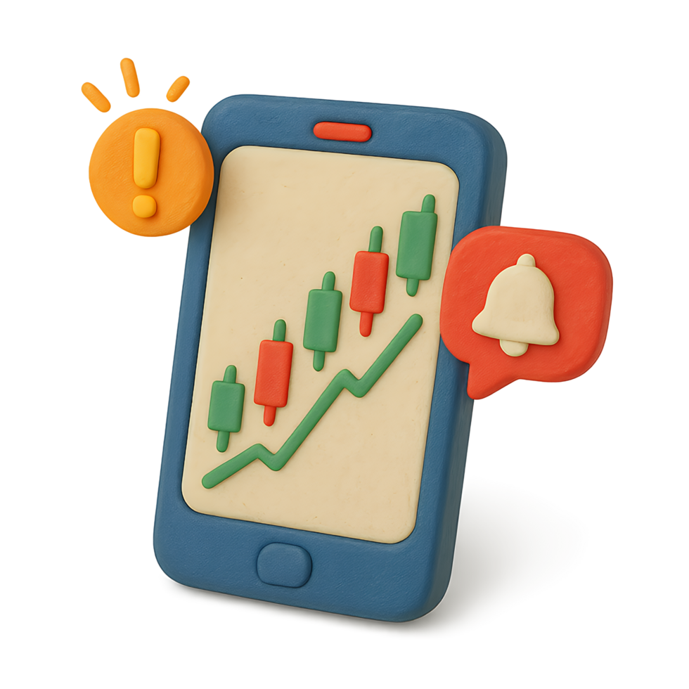 3d illustration of stock market data on smartphone display with notification icons png