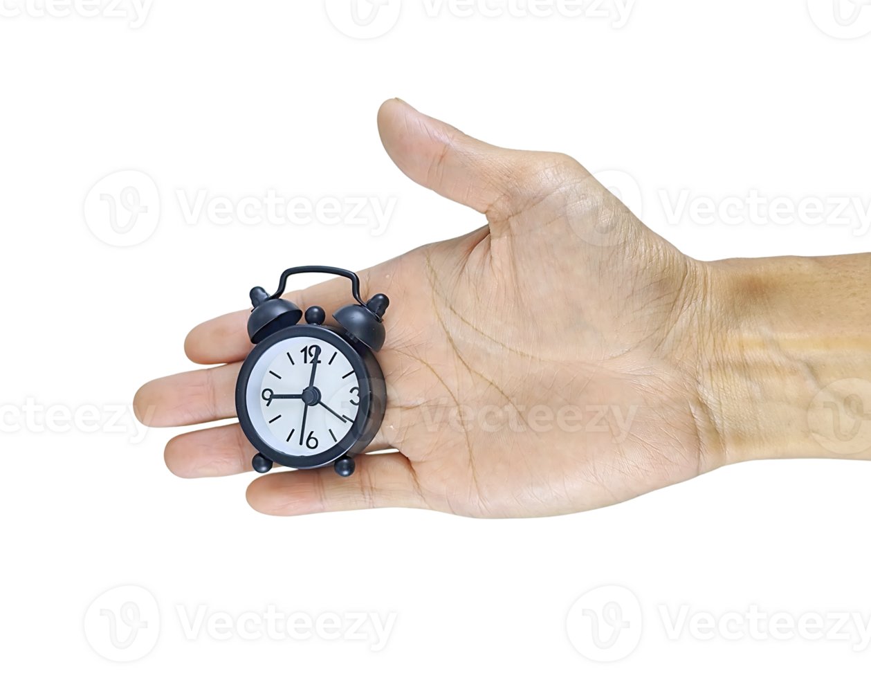 A close-up of a human hand holding a small clock, symbolizing the importance of time. The image conveys a message about time management and how every second png