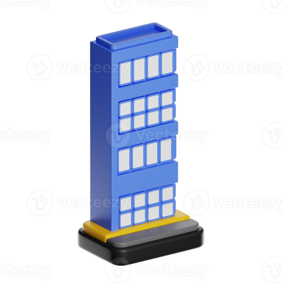 Blue building model with detailed windows png