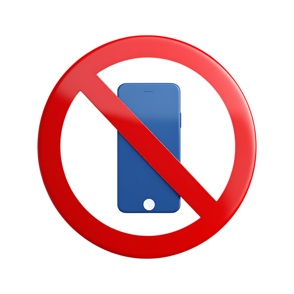 Red circle prohibiting mobile phone use. Digital detox, focus, concentration. png