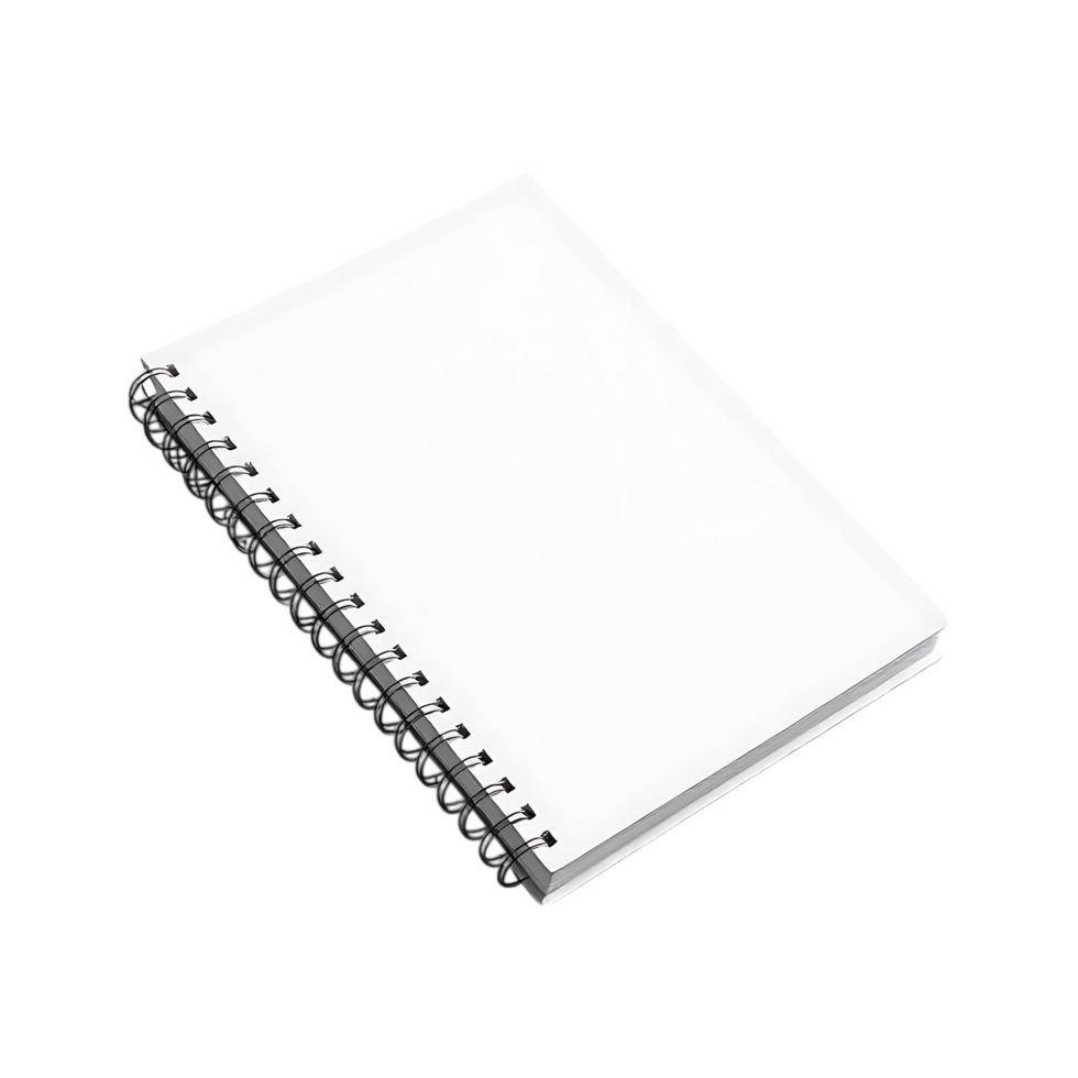 Clean, blank spiral notebook, ready for notes or ideas. png
