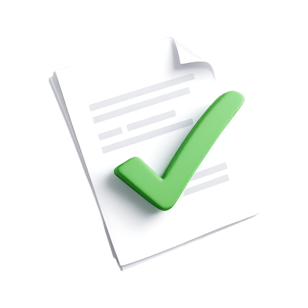 3D illustration of a document with a green checkmark. png