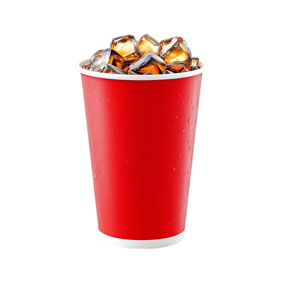 Refreshing soda in a red cup with ice. png