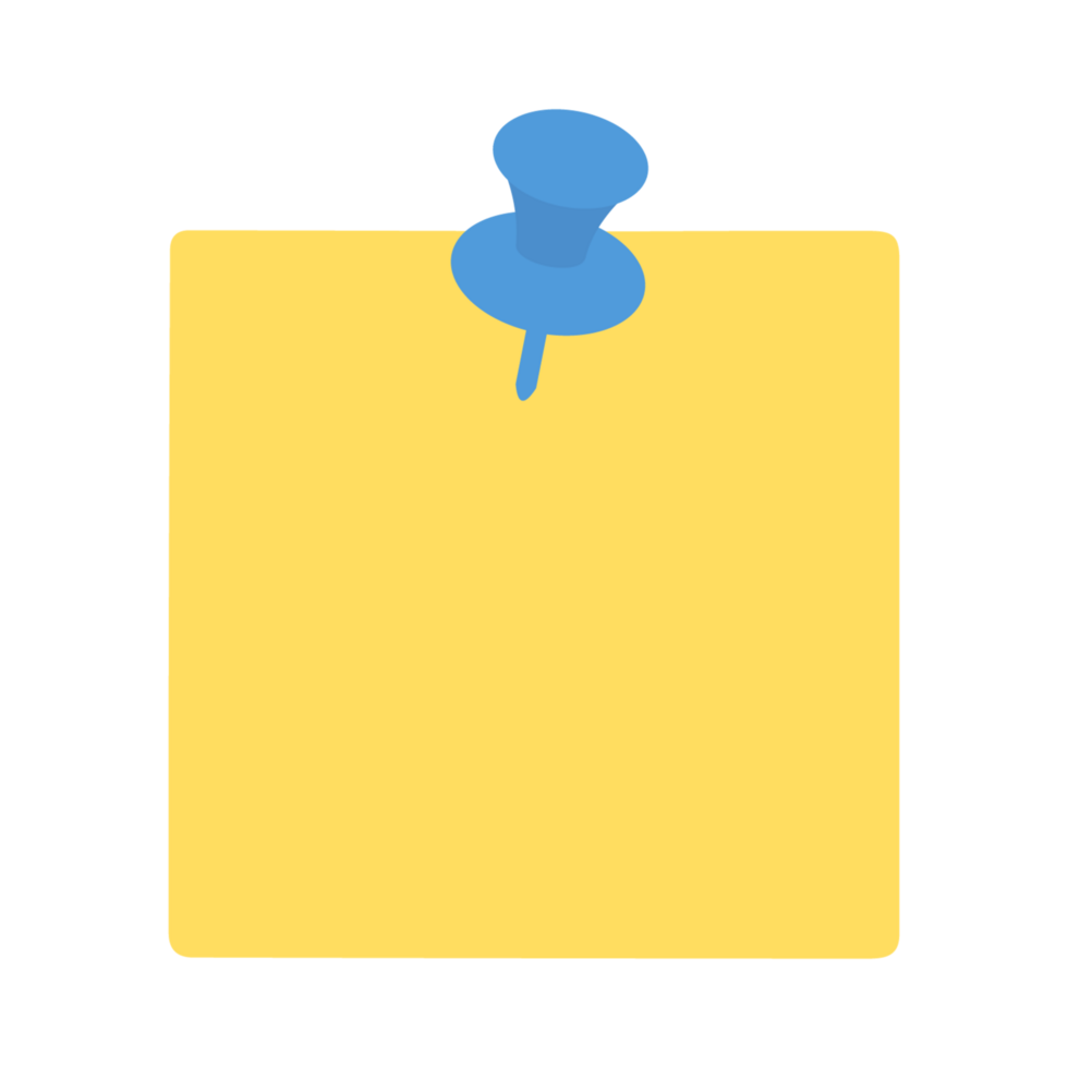 A yellow sticky note with a blue push pin png